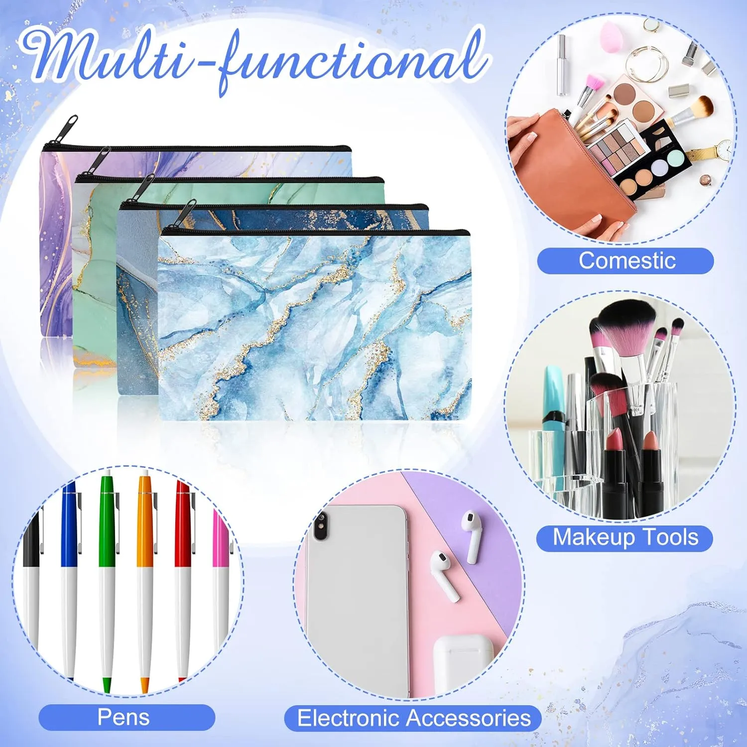 Reginary 20 Pieces Cosmetic Bag for Women, Roomy Makeup Bags with Zipper Toiletry Bag Pouch Travel Packing Accessory Organizer Gifts, 7 x 4.3 Inches (Marble)