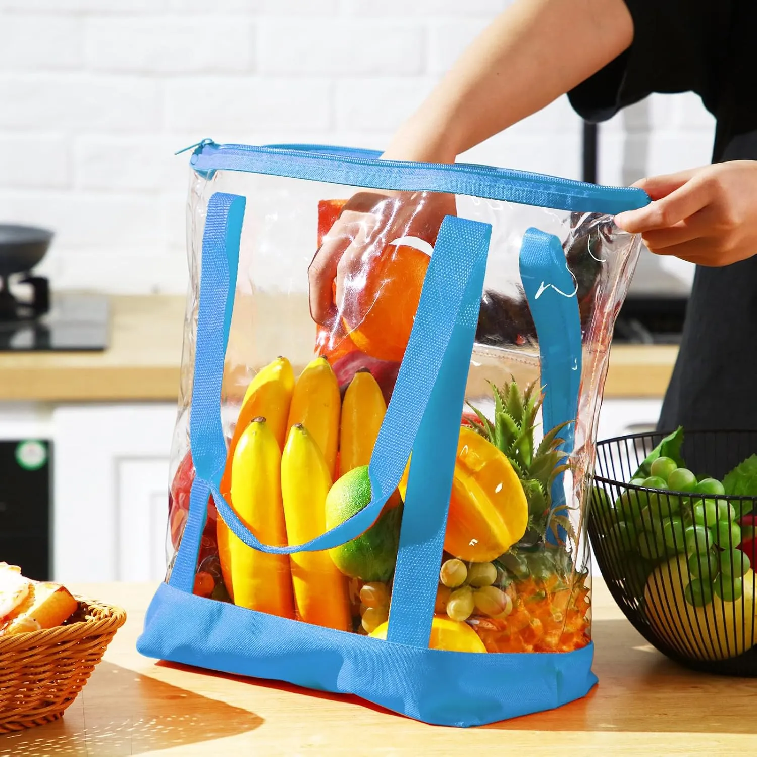 Reginary 8 Pieces Clear Tote Bags Shoulder Handbag Security Approved See Through Bag with Zipper Closure for Travel Work