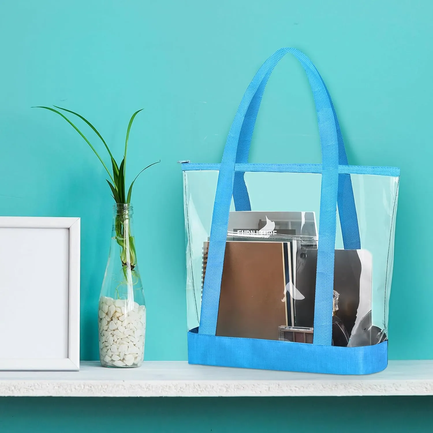 Reginary 8 Pieces Clear Tote Bags Shoulder Handbag Security Approved See Through Bag with Zipper Closure for Travel Work