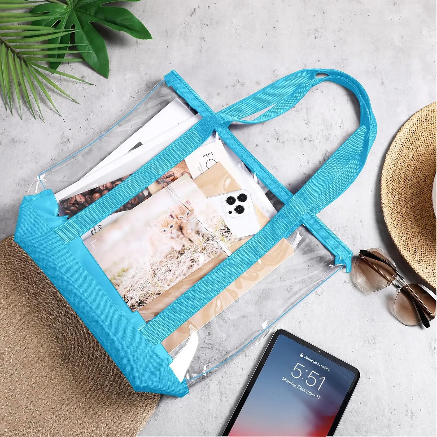 Reginary 8 Pieces Clear Tote Bags Shoulder Handbag Security Approved See Through Bag with Zipper Closure for Travel Work