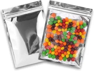 Resealable Mylar Bags | 100 Pcs 5.5 X 7.8 Inch | Smell Proof Bag Heat Seal Cute Packaging Foil Food Sealable Small Front Clear Plastic Silver for Storage Candy Beef Jerky Jewerly Product