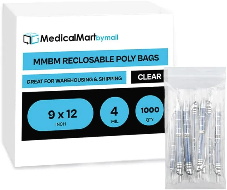 Resealable Poly Bags for Storage, 9 x 12 Inch, 1000 Pack, 4 Mil, Zipper Lock Closure, Reclosable Plastic Zip Bags, Plain