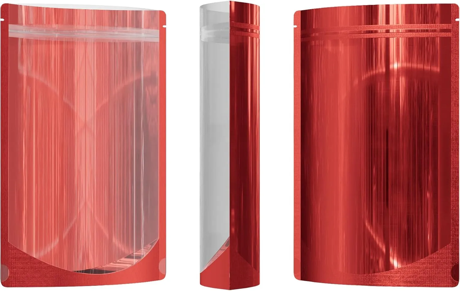 Resealable Zipper Seal Clear Window & Color Metallic Mylar Food, Beauty Packaging Stand Up Heat Sealable Pouch with Tear Notch for Small Business, Home Use (Red, 7.09 inch x 10.24 inch)