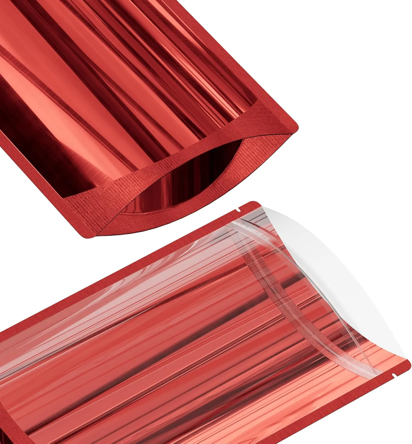 Resealable Zipper Seal Clear Window & Color Metallic Mylar Food, Beauty Packaging Stand Up Heat Sealable Pouch with Tear Notch for Small Business, Home Use (Red, 7.09 inch x 10.24 inch)