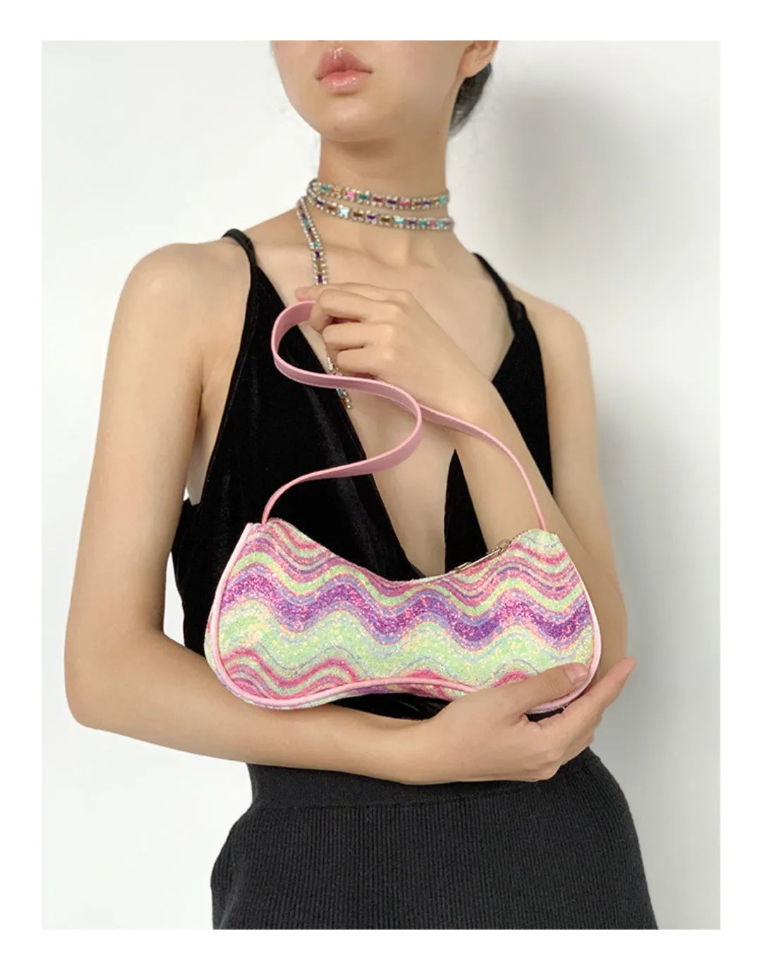 Retro pink Underarm bag bling small bags