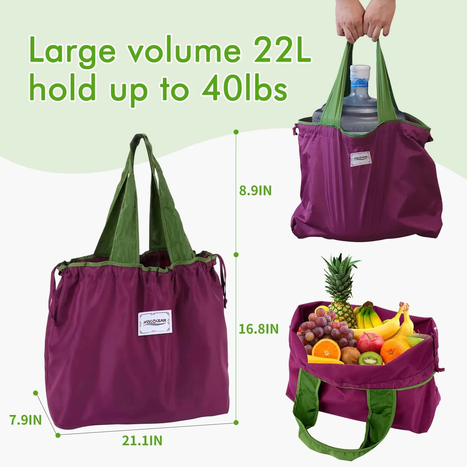 Reusable Grocery Bags, Colorful Shopping Bags,Machine Washable,Foldable,Durable,Lightweight,Set of 3 (Green,Lake Blue,Fuchsia)