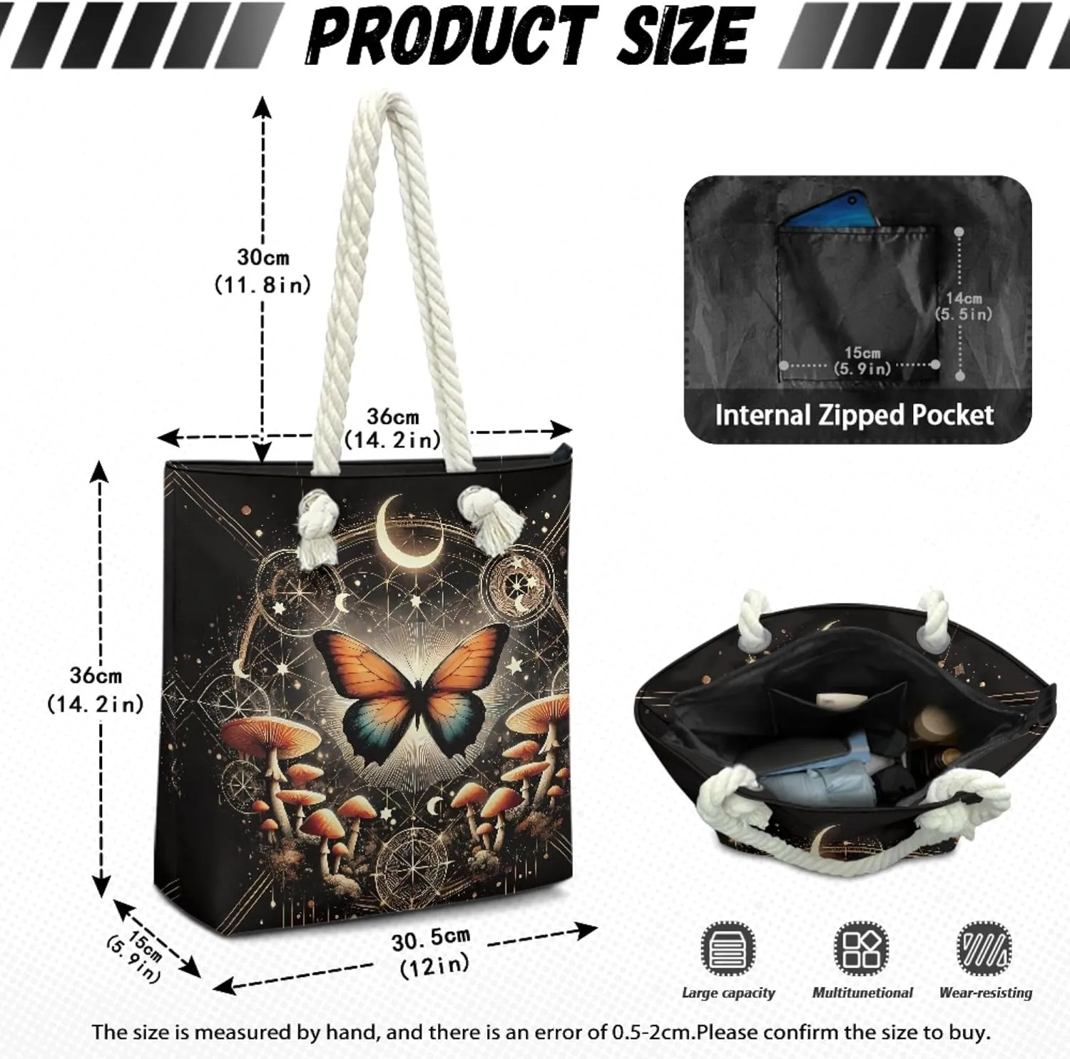 Reusable Grocery Bags Large Capacity Zipper Tote Bag Lightweight Beach Tote for Women