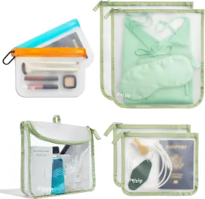 (re)zip Ultimate TSA Travel Kit | 7-Piece Set Including TSA-Compliant Travel Quart, Zippered Gallon and Medium Bags, and Carabiner Clip On Bags | For Snacks, Documents, Toiletries, & More
