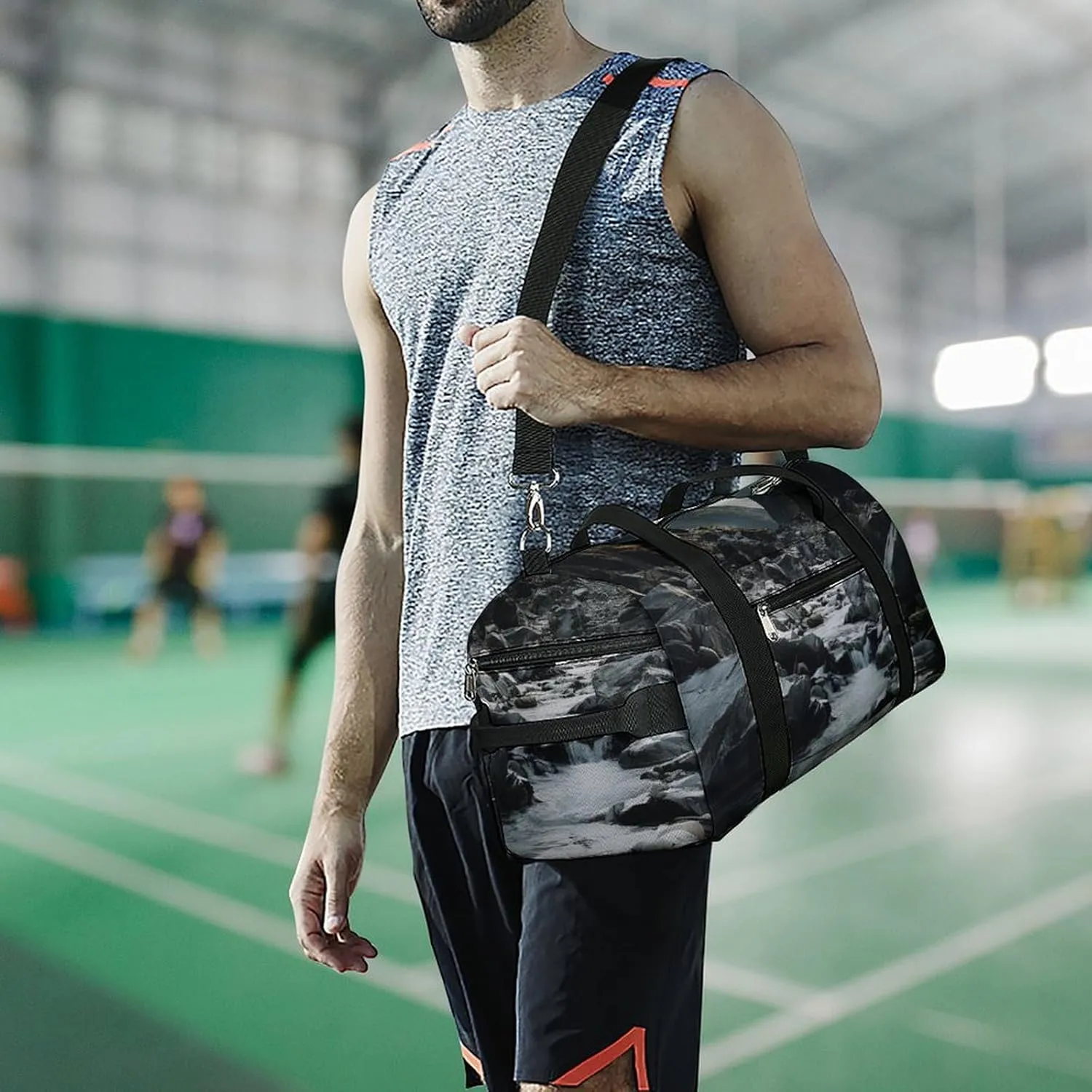 River And Gray Rocks Sports Gym Bag Carry on Holdalls for Men Small Duffel Bags for Women with Shoe Compartment