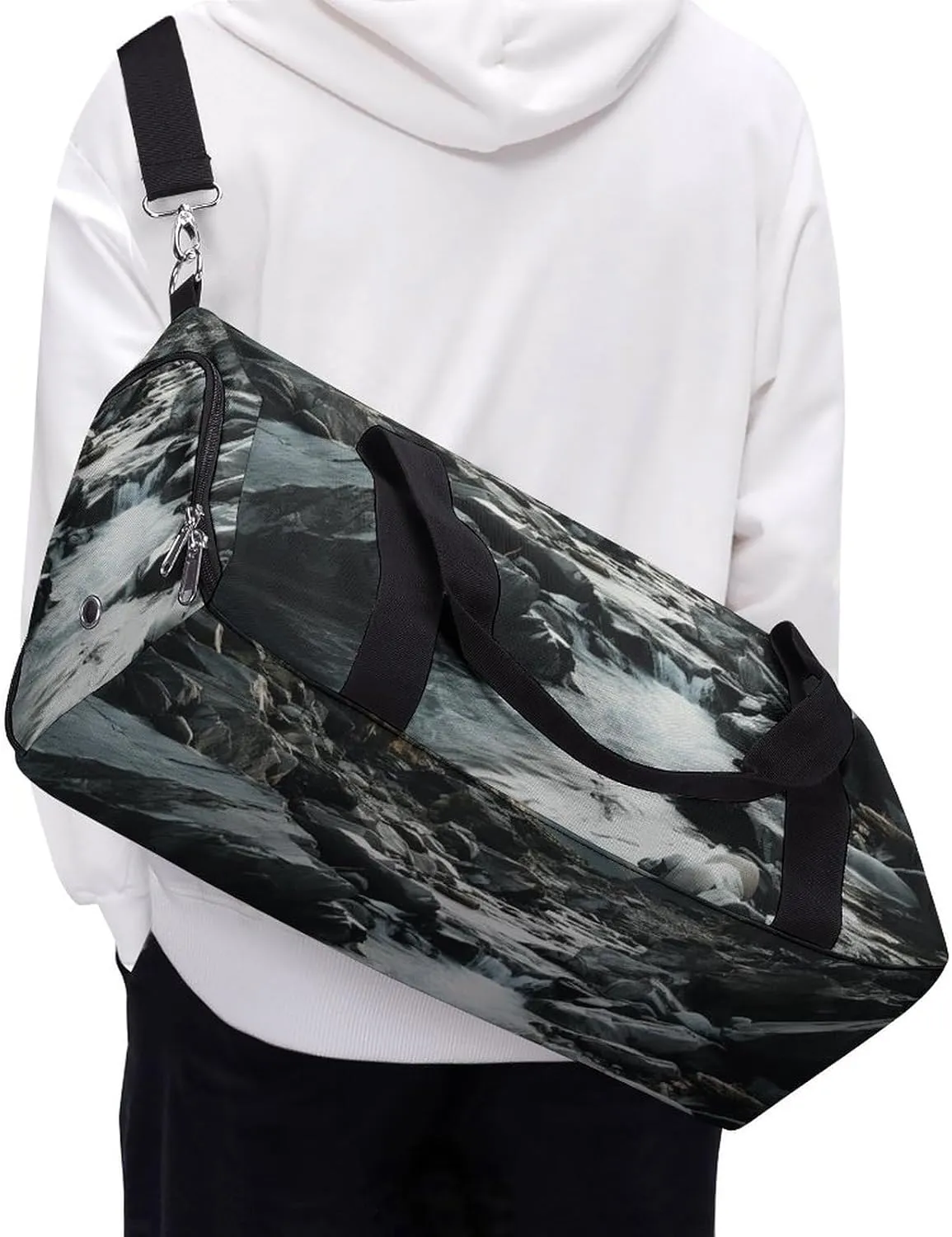 River And Gray Rocks Sports Gym Bag Carry on Holdalls for Men Small Duffel Bags for Women with Shoe Compartment