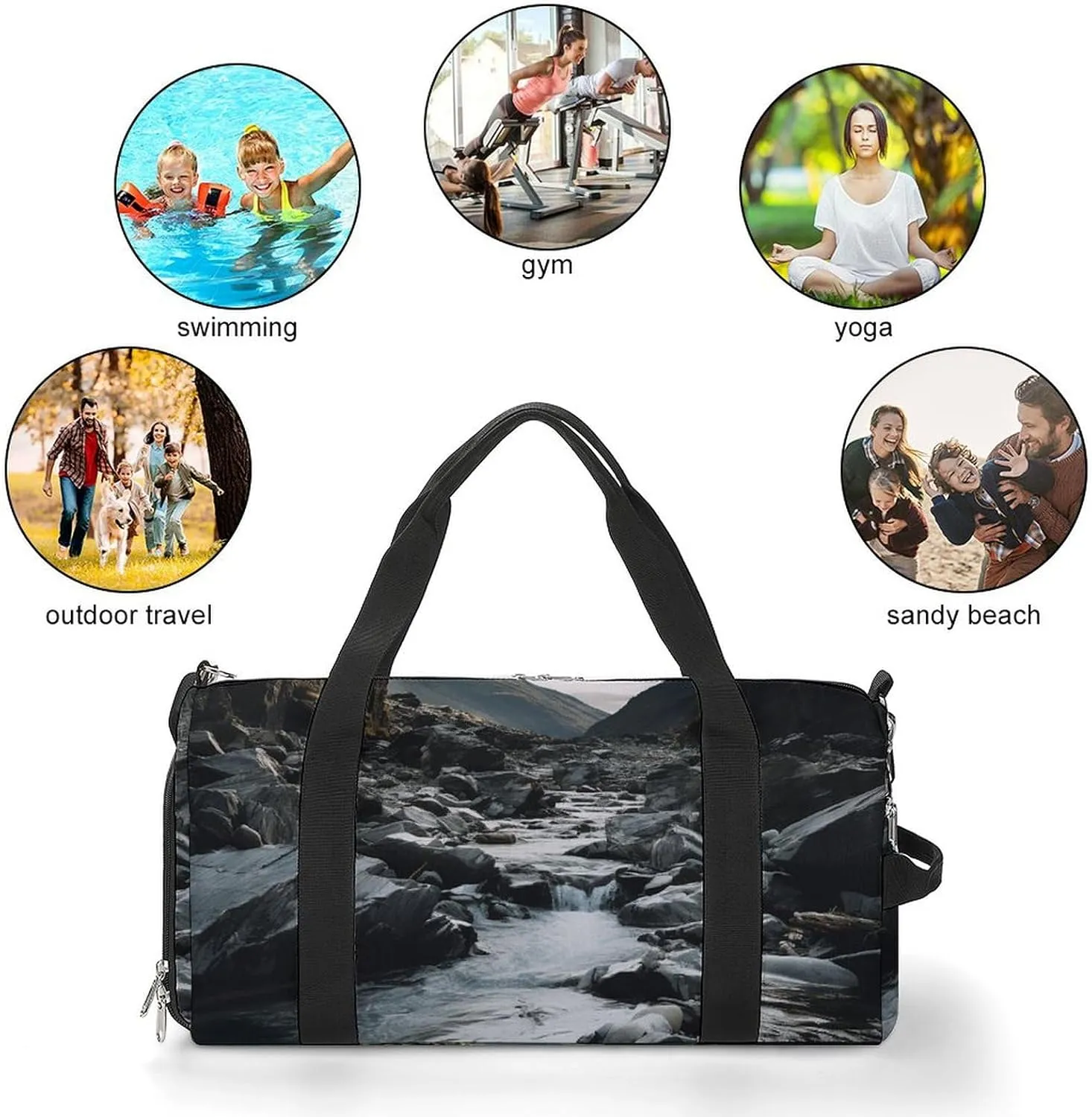 River And Gray Rocks Sports Gym Bag Carry on Holdalls for Men Small Duffel Bags for Women with Shoe Compartment