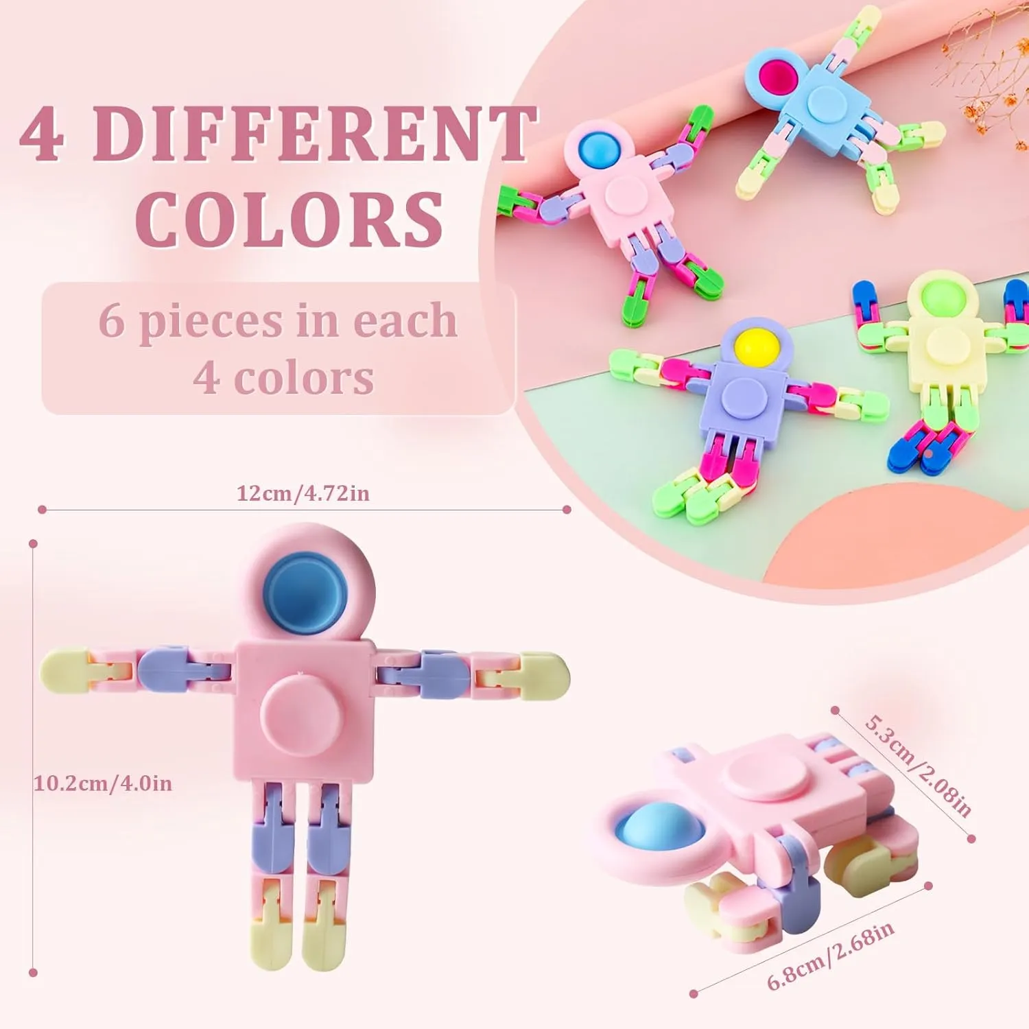 Robot Fidget Spinners Toys Transformable Fingertip Gyro Chain Toy Deformable DIY Stress Relief Fidget Toy for Adults Kids ADHD Autism Pinata Goodie Bag Birthday School Prizes Gift(24 PCS)