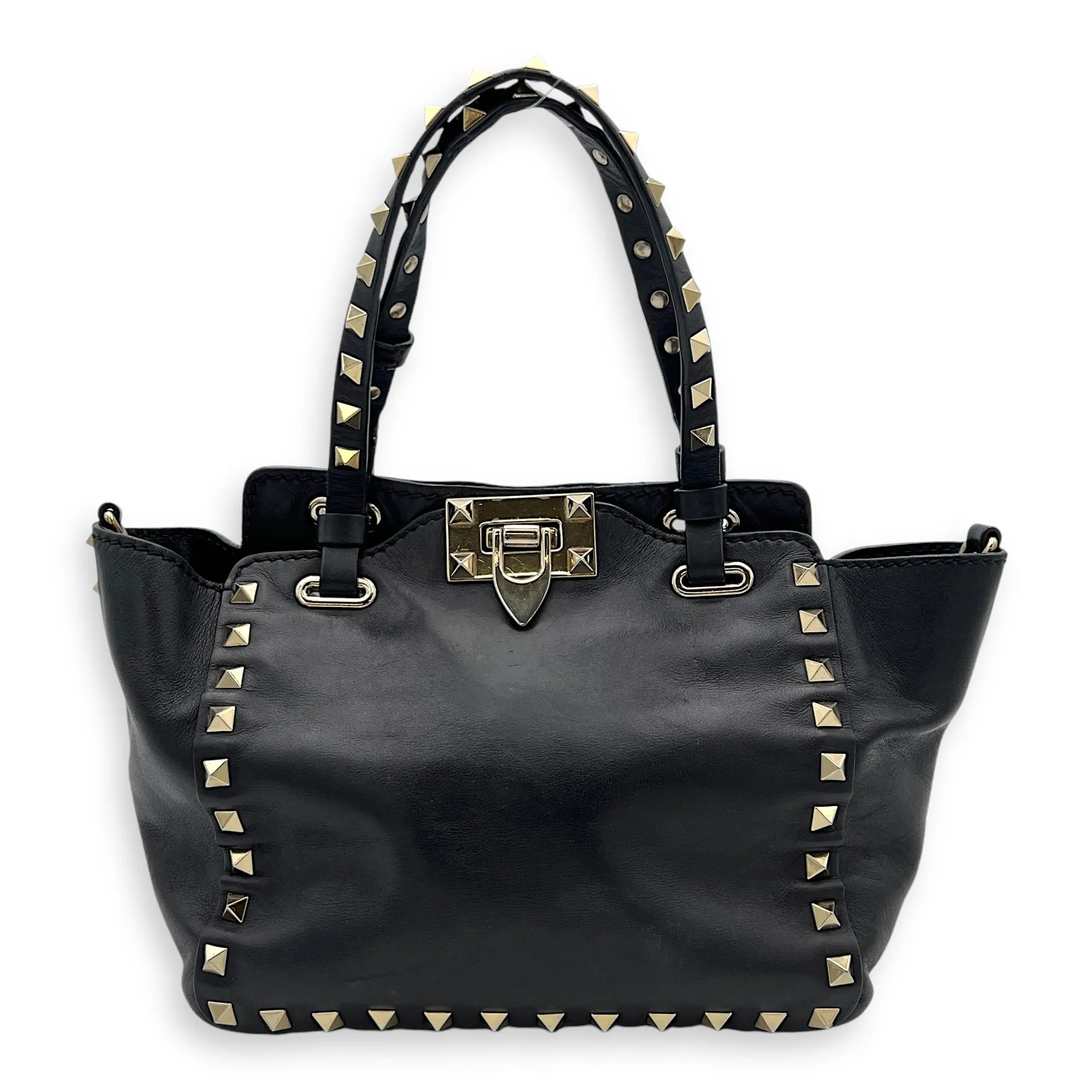 Rockstud Top handle bag in Calfskin, Silver Hardware