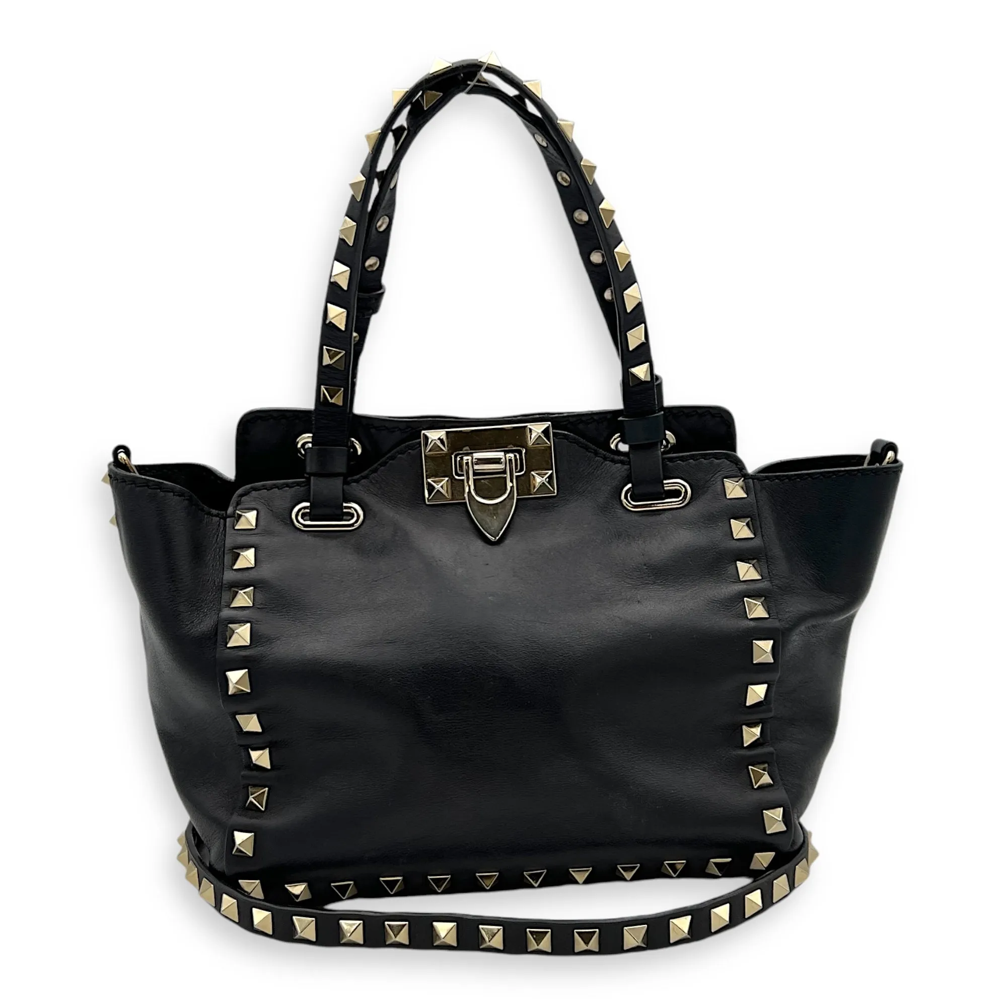 Rockstud Top handle bag in Calfskin, Silver Hardware