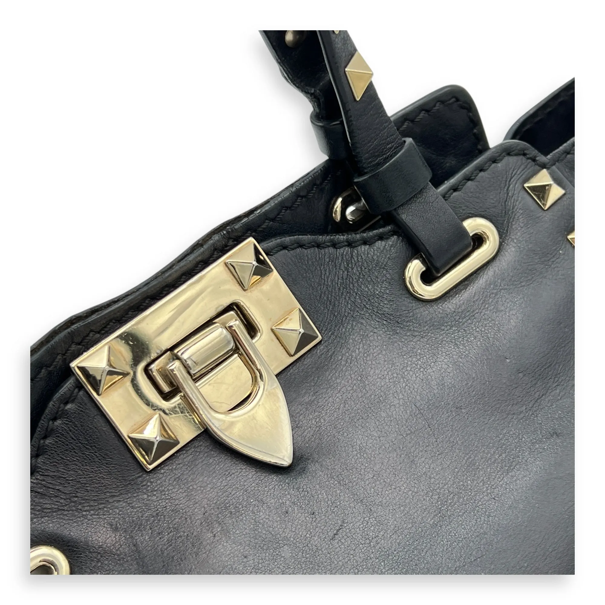 Rockstud Top handle bag in Calfskin, Silver Hardware