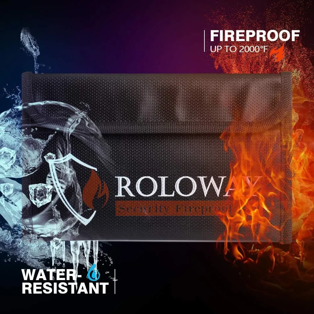 ROLOWAY Small Fireproof Bag (5 x 8 inches), Non-itchy Fireproof Money Bag for Cash, Valuables, Passport, Currency & Keys (2-Pack)