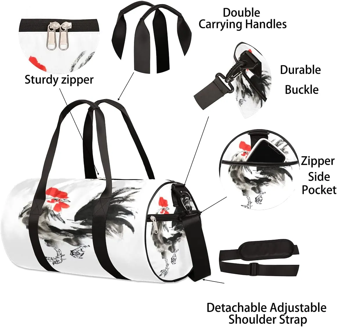 Rooster Art Gym Bag Small Gym Duffel Bags for Men Women Overnight Weekender Bag Lightweight Sport Duffle Bag Carry On Gymbag