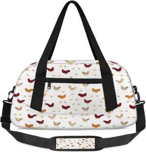 Rooster Pattern Kids Duffel Bag Lightweight Waterproof Sports Gym Bag with Front Zipper Pocket Foldable Weekender Overnight Bag for School Practice Gymnastic Ballet