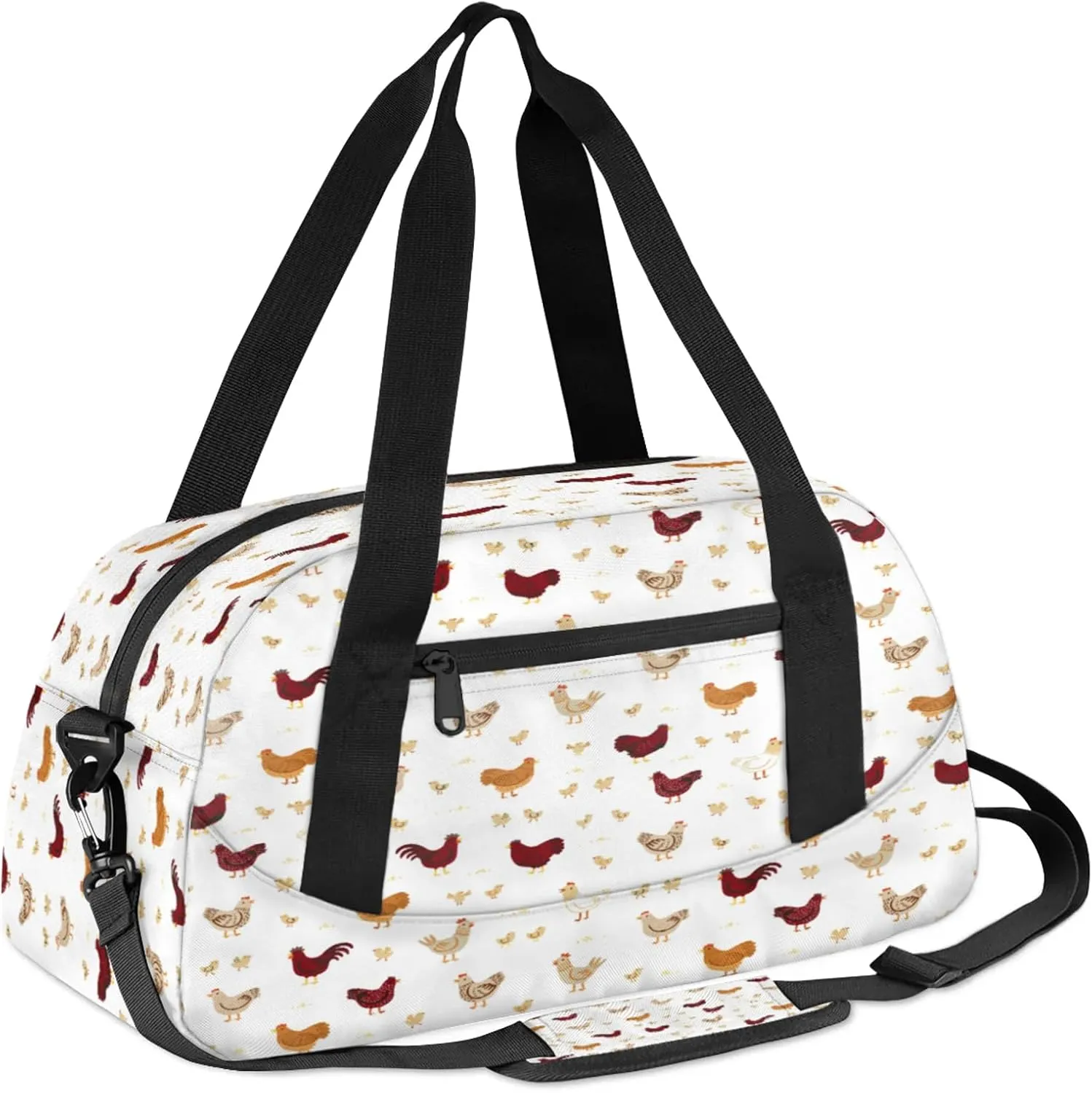 Rooster Pattern Kids Duffel Bag Lightweight Waterproof Sports Gym Bag with Front Zipper Pocket Foldable Weekender Overnight Bag for School Practice Gymnastic Ballet