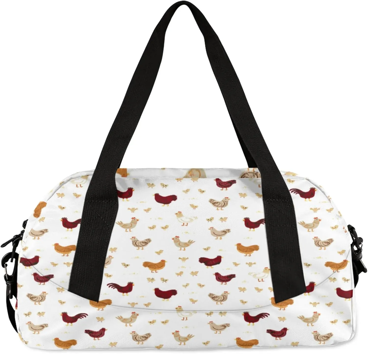 Rooster Pattern Kids Duffel Bag Lightweight Waterproof Sports Gym Bag with Front Zipper Pocket Foldable Weekender Overnight Bag for School Practice Gymnastic Ballet