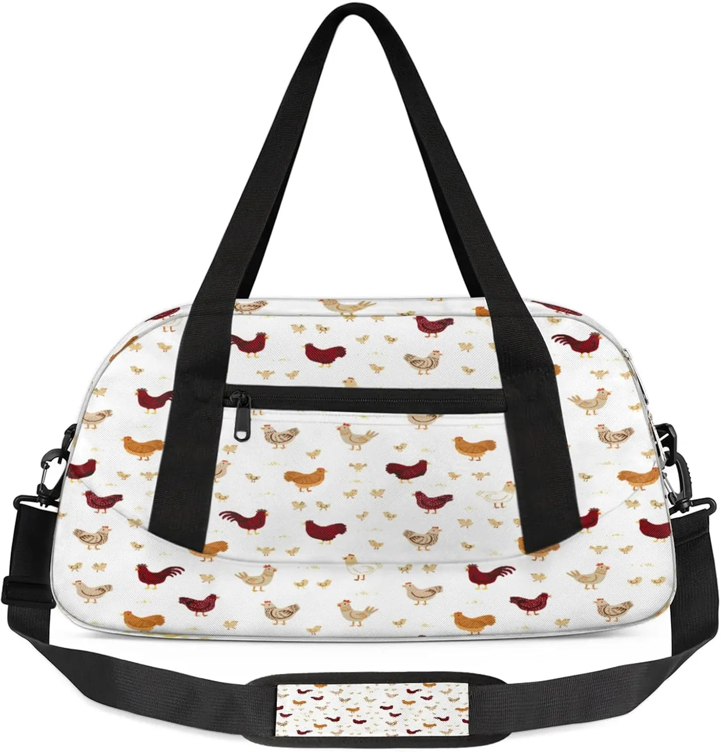 Rooster Pattern Kids Duffel Bag Lightweight Waterproof Sports Gym Bag with Front Zipper Pocket Foldable Weekender Overnight Bag for School Practice Gymnastic Ballet