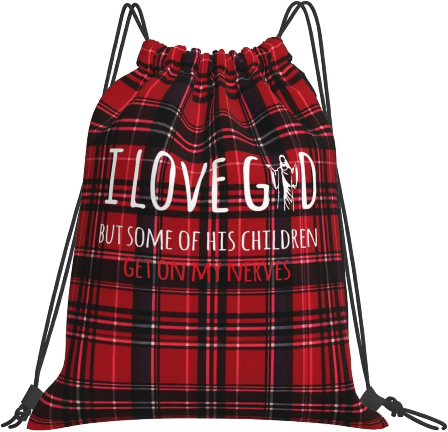 Rqwaaed I Love God But Some Of His Children Get On My Nerves Vintage Versatile Drawstring Gym Bag Perfect Workouts Daily Essentials