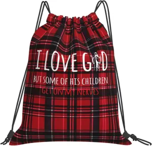 Rqwaaed I Love God But Some Of His Children Get On My Nerves Vintage Versatile Drawstring Gym Bag Perfect Workouts Daily Essentials