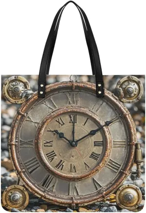 Rusty Steampunk Clock Tote Bag Leather Handbag Shopper Purse Shoulder Bag for Women Office Laptop Bag Gift