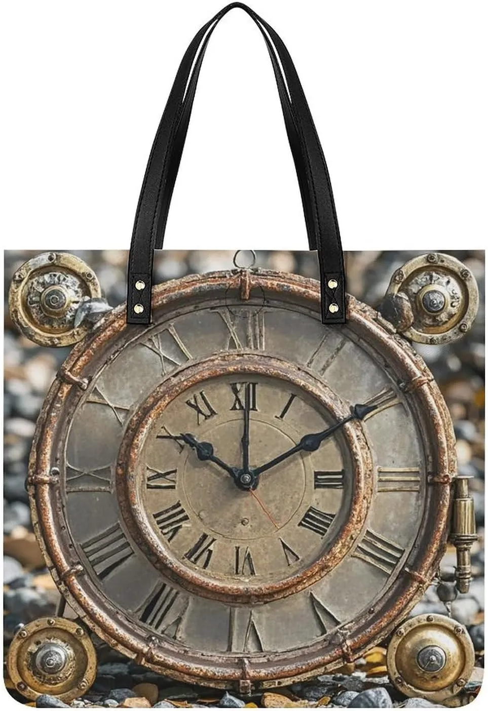 Rusty Steampunk Clock Tote Bag Leather Handbag Shopper Purse Shoulder Bag for Women Office Laptop Bag Gift
