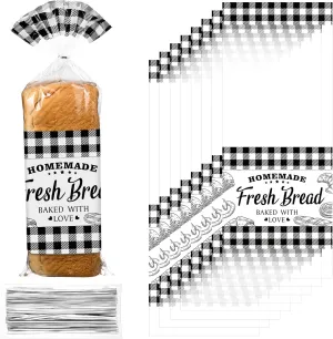 Sabary 100 Pcs Homemade Bread Bags with Ties Black Buffalo Plaid Bread Loaf Bags Plastic Clear Gift Storage for Home Bakers Bakery Christmas, 10 x 20 Inch