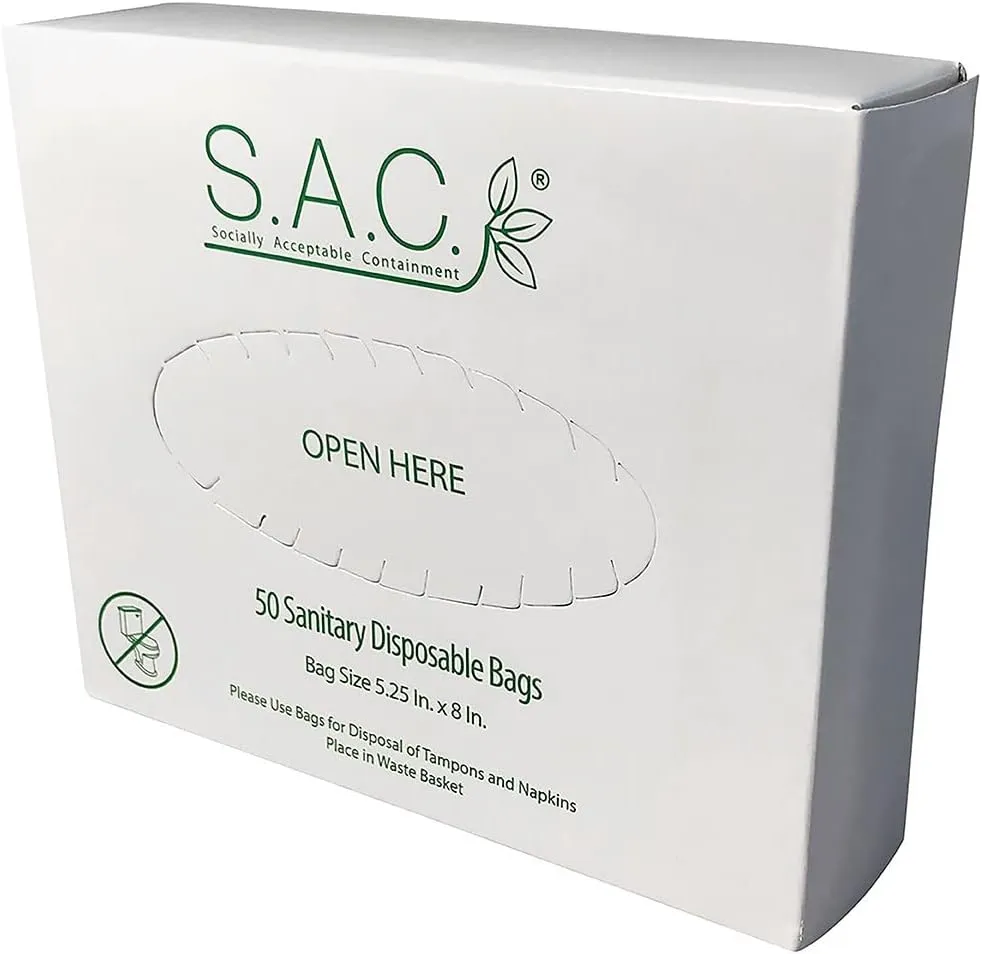 S.A.C. Sanitary Napkin Disposal Bag and Dispenser Starter Set, Box Format (Stainless Steel)