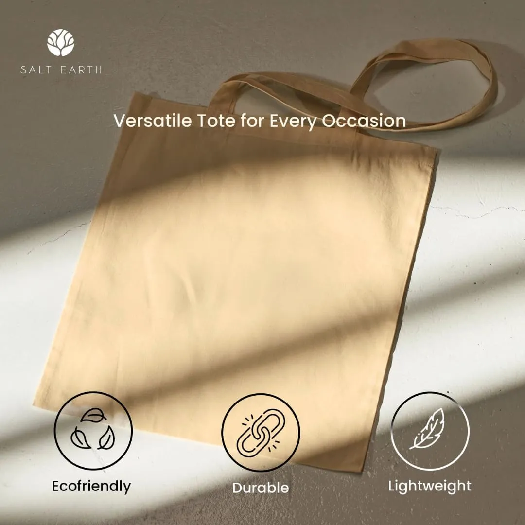 Salt Earth Pack of 5 | 6 | 12 | 24 | 48 – 100% Cotton Reusable Tote Bags – Bulk Grocery, Shopping, DIY, Beach & Gift Use