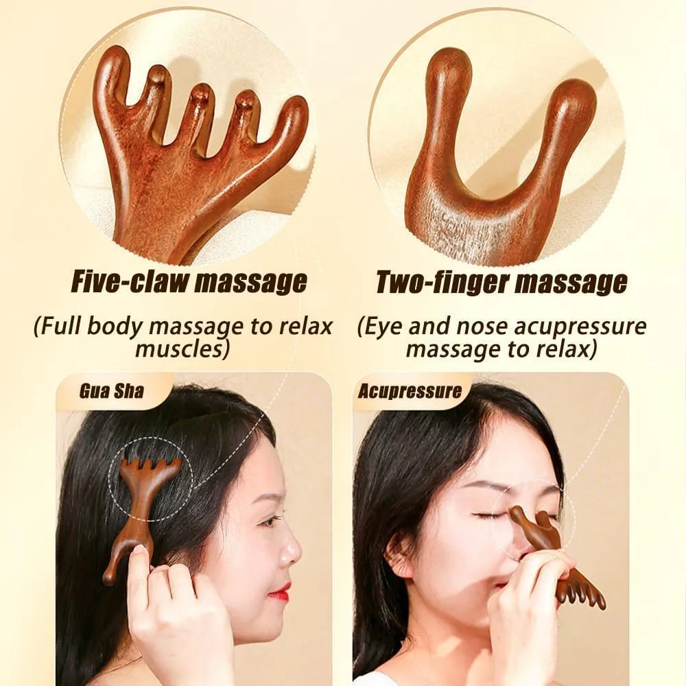 Saludea Meridian Comb, Therapy Comb Saludea Fivetouch - Golden Sandalwood Five Claw Gua Sha Scalp Massager -Acupressure Therapy Tool for Relaxation & Blood Circulation (3PCS)