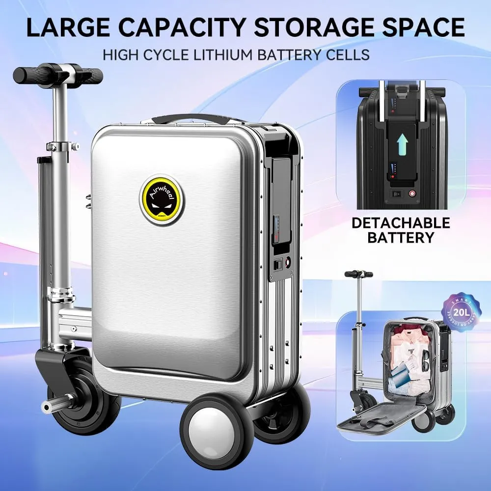 SE3S Smart Riding Luggage Electric Suitcase Scooter with Removable Battery (silver)