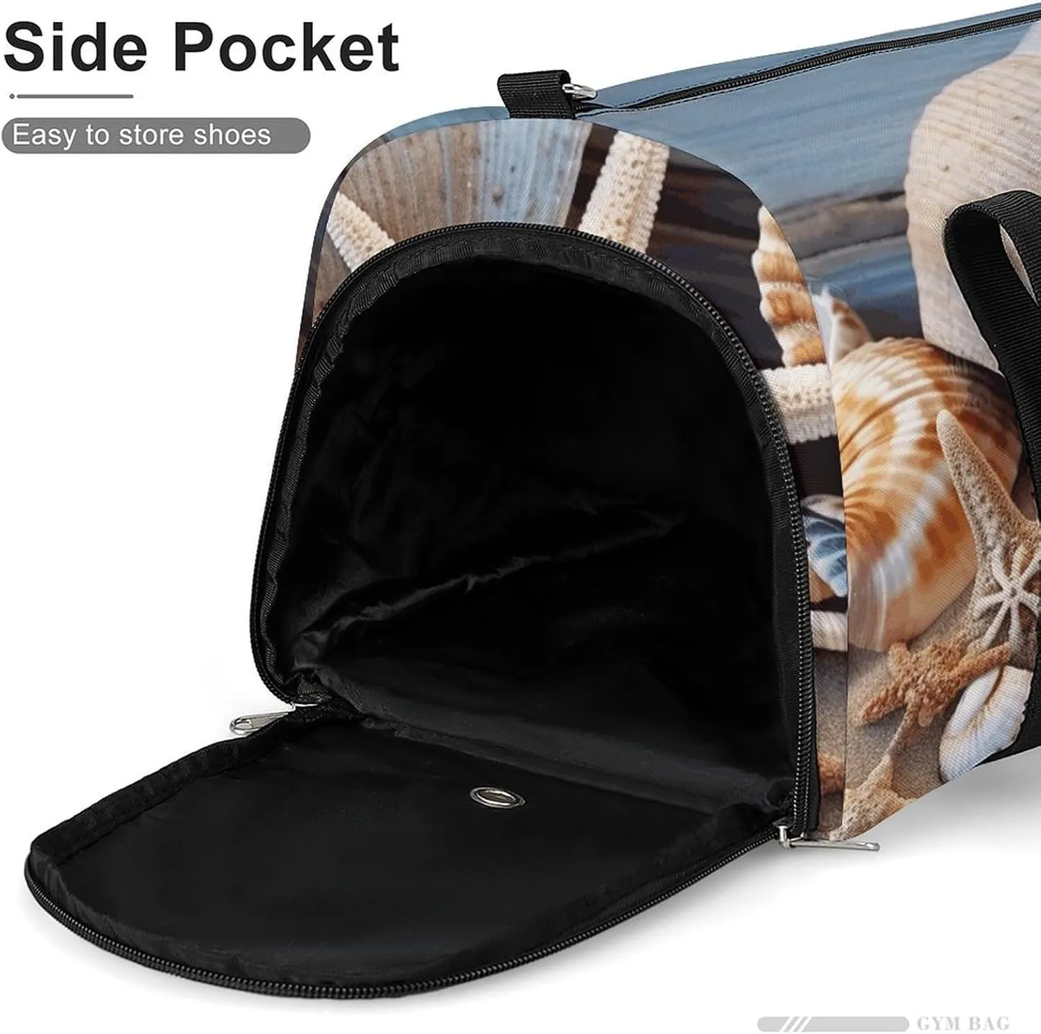 Seashells Starfish Sand Sports Gym Bag Carry on Holdalls for Men Small Duffel Bags for Women with Shoe Compartment