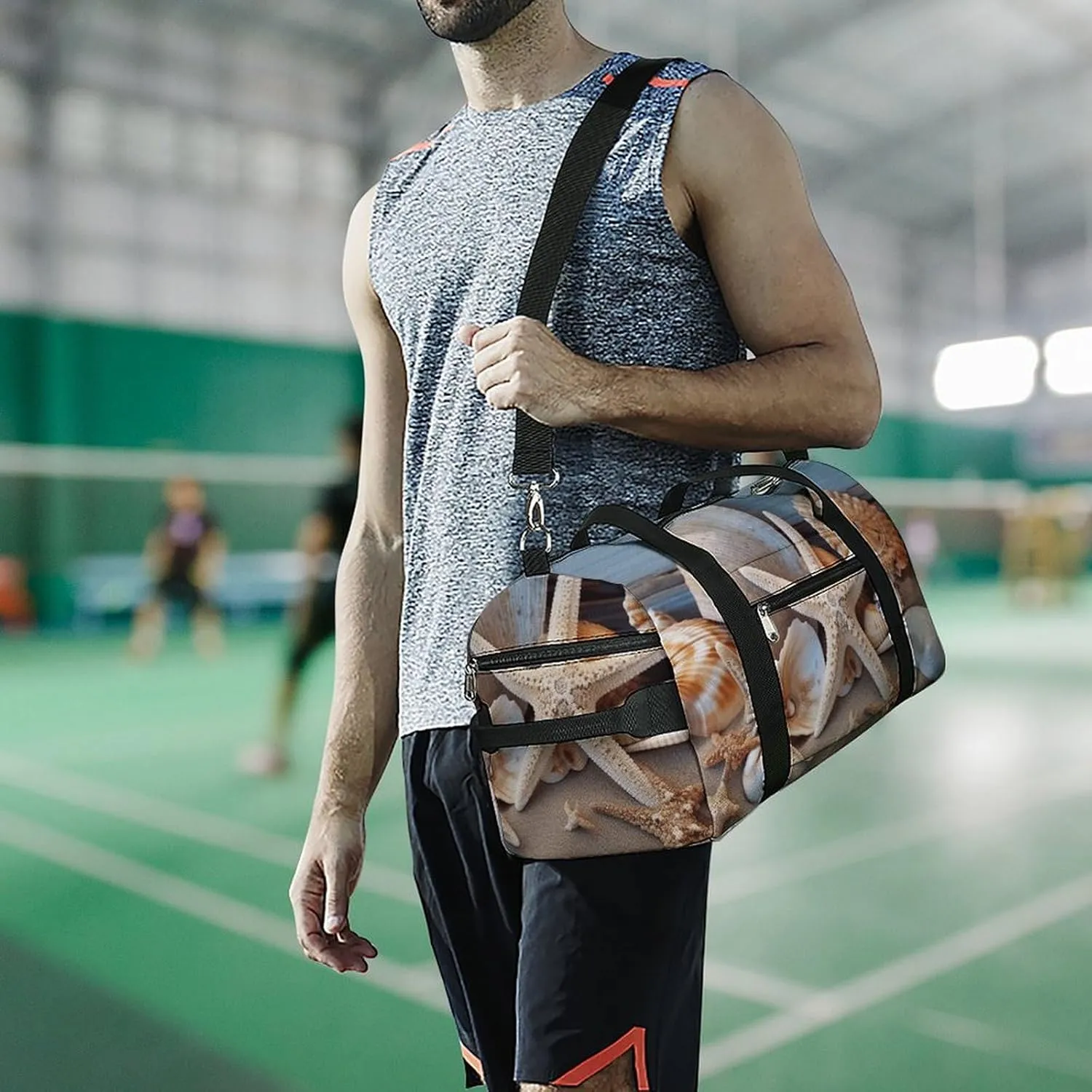 Seashells Starfish Sand Sports Gym Bag Carry on Holdalls for Men Small Duffel Bags for Women with Shoe Compartment