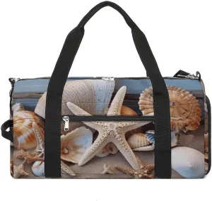 Seashells Starfish Sand Sports Gym Bag Carry on Holdalls for Men Small Duffel Bags for Women with Shoe Compartment