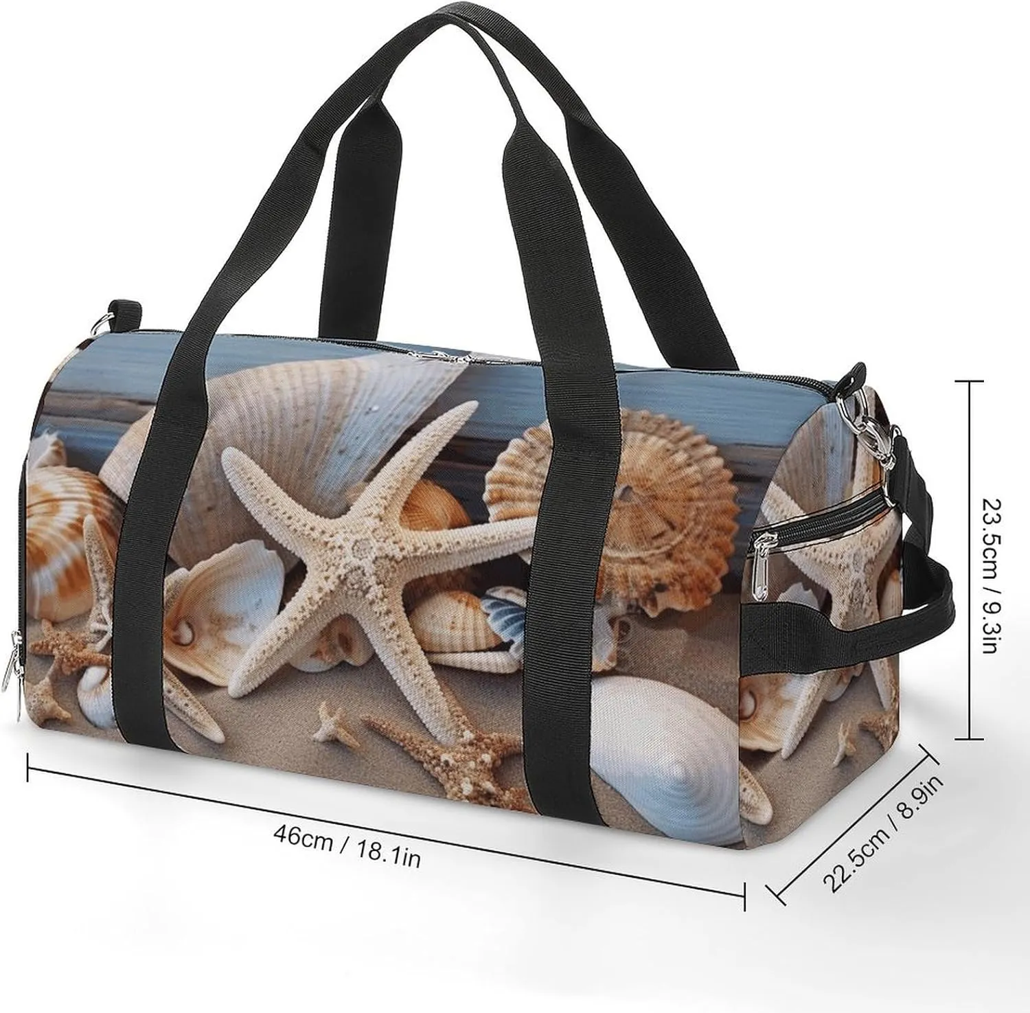 Seashells Starfish Sand Sports Gym Bag Carry on Holdalls for Men Small Duffel Bags for Women with Shoe Compartment