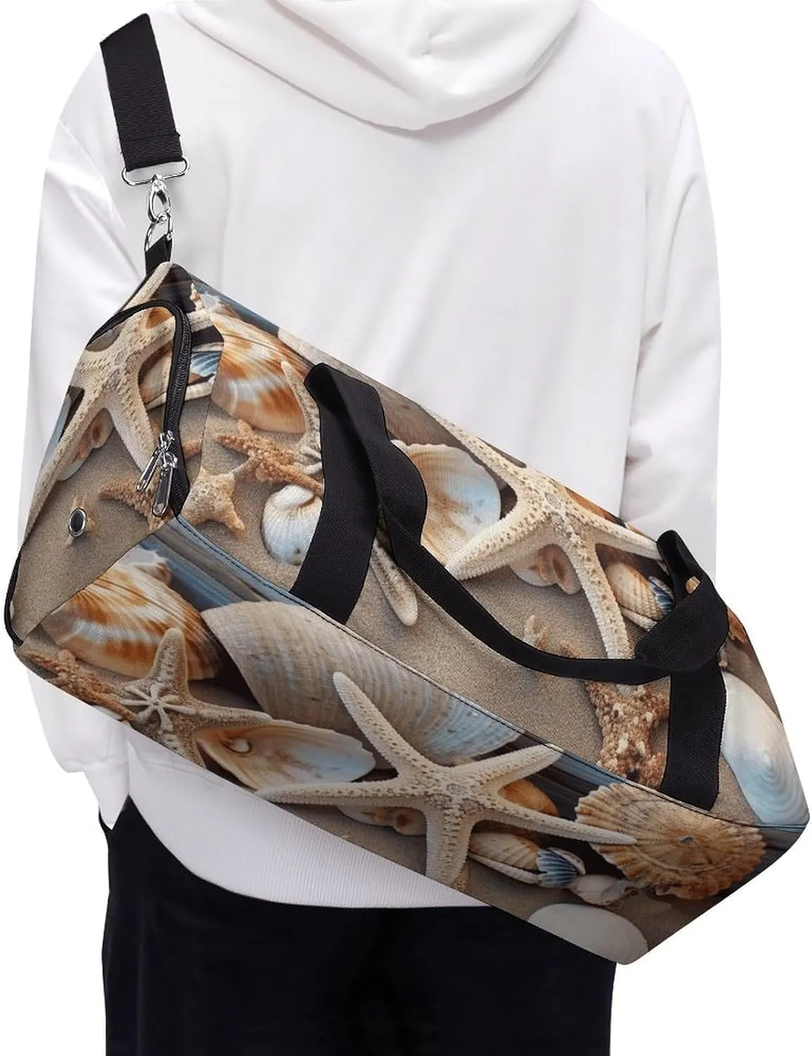 Seashells Starfish Sand Sports Gym Bag Carry on Holdalls for Men Small Duffel Bags for Women with Shoe Compartment