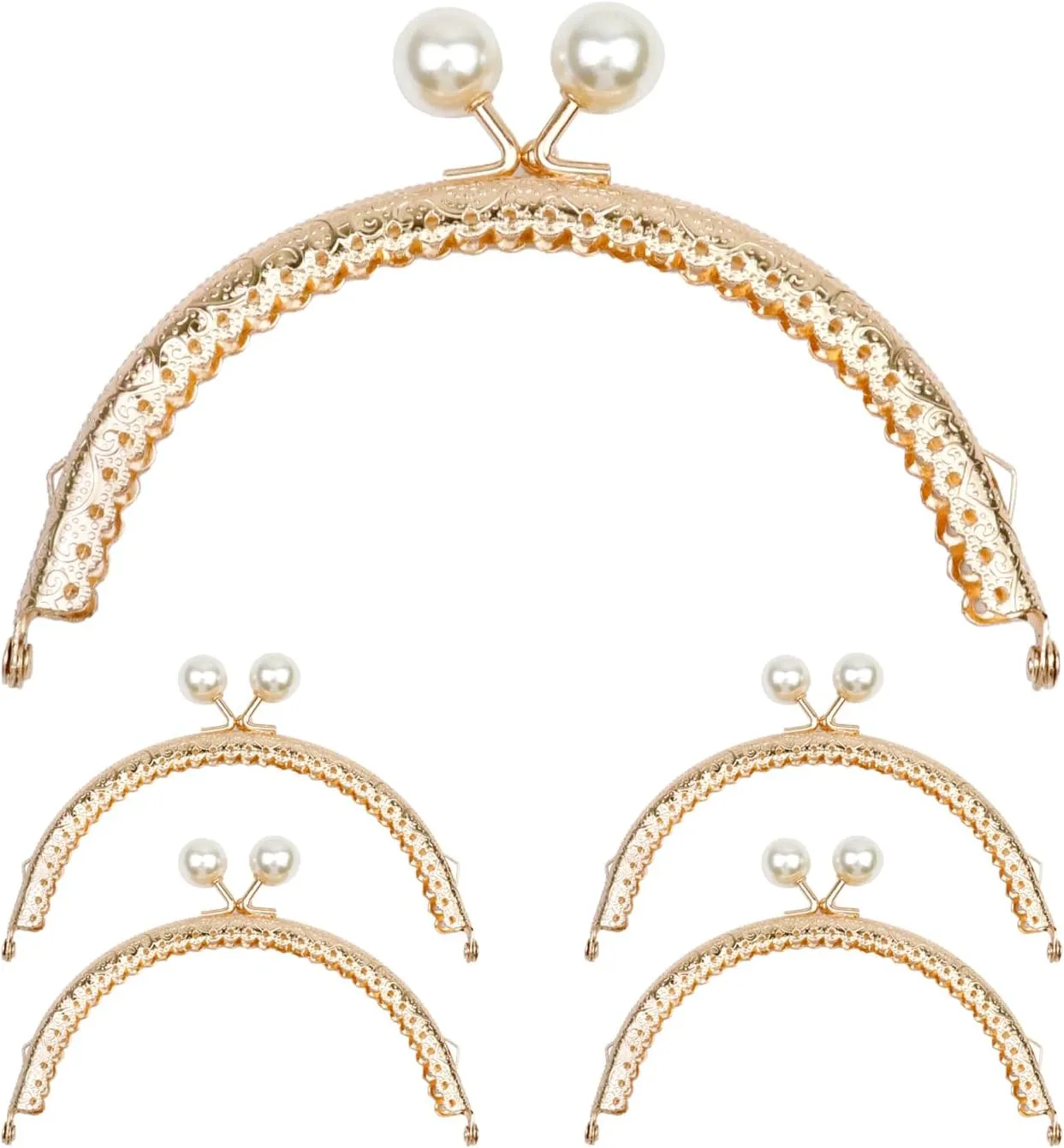 Semetall Metal Purse Frame 5Pcs 12.5cm/4.9" Bag Clasp Lock Frame Coin Purse Fabric Bag DIY Accessories Vintage Convex Lace 14mm Pearl Bead Head Bag Clasp Lock Frame (Pearl Head,Golden)
