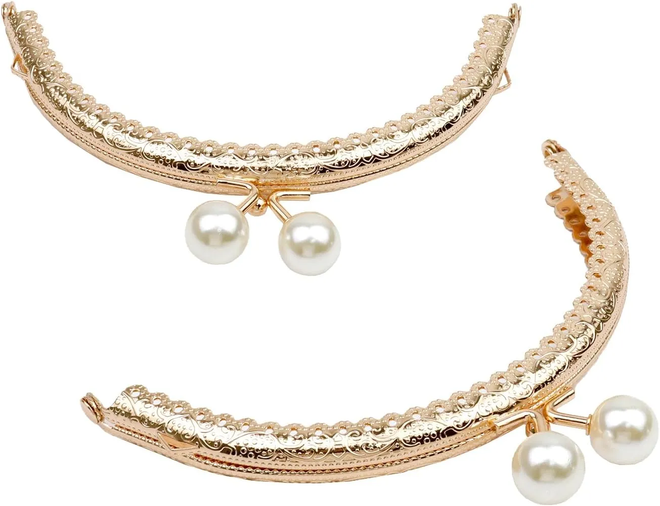 Semetall Metal Purse Frame 5Pcs 12.5cm/4.9" Bag Clasp Lock Frame Coin Purse Fabric Bag DIY Accessories Vintage Convex Lace 14mm Pearl Bead Head Bag Clasp Lock Frame (Pearl Head,Golden)