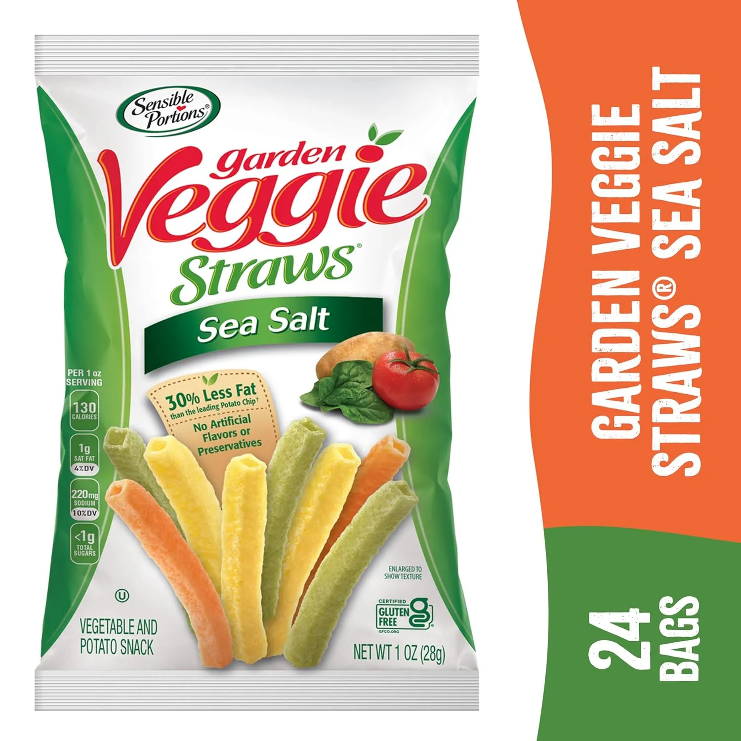 Sensible Portions Garden Veggie Snacks - Veggie Straws, Snack Size, Sea Salt, 1 Oz (Pack of 24)