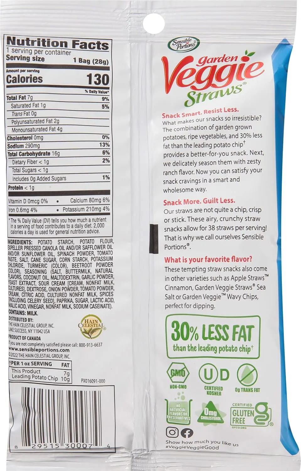 Sensible Portions Garden Veggie Snacks - Veggie Straws, Snack Size Variety Pack, Sea Salt, Ranch, Cheddar, Apple Cinnamon, 1 Oz (Pack of 24)