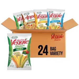 Sensible Portions Garden Veggie Snacks - Veggie Straws, Snack Size Variety Pack, Sea Salt, Ranch, Cheddar, Apple Cinnamon, 1 Oz (Pack of 24)