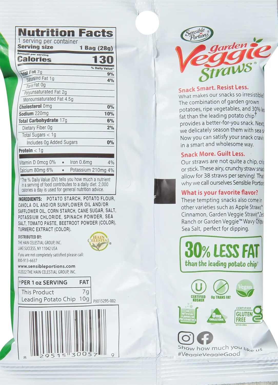 Sensible Portions Garden Veggie Snacks - Veggie Straws, Snack Size Variety Pack, Sea Salt, Ranch, Cheddar, Apple Cinnamon, 1 Oz (Pack of 24)