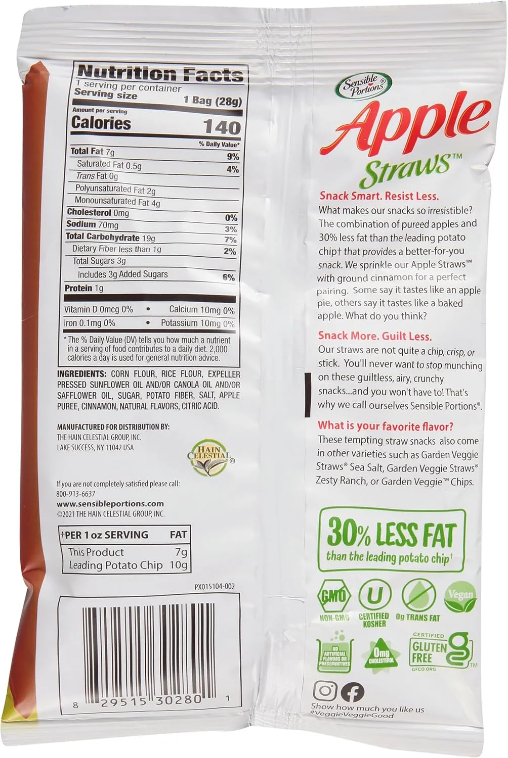 Sensible Portions Garden Veggie Snacks - Veggie Straws, Snack Size Variety Pack, Sea Salt, Ranch, Cheddar, Apple Cinnamon, 1 Oz (Pack of 24)