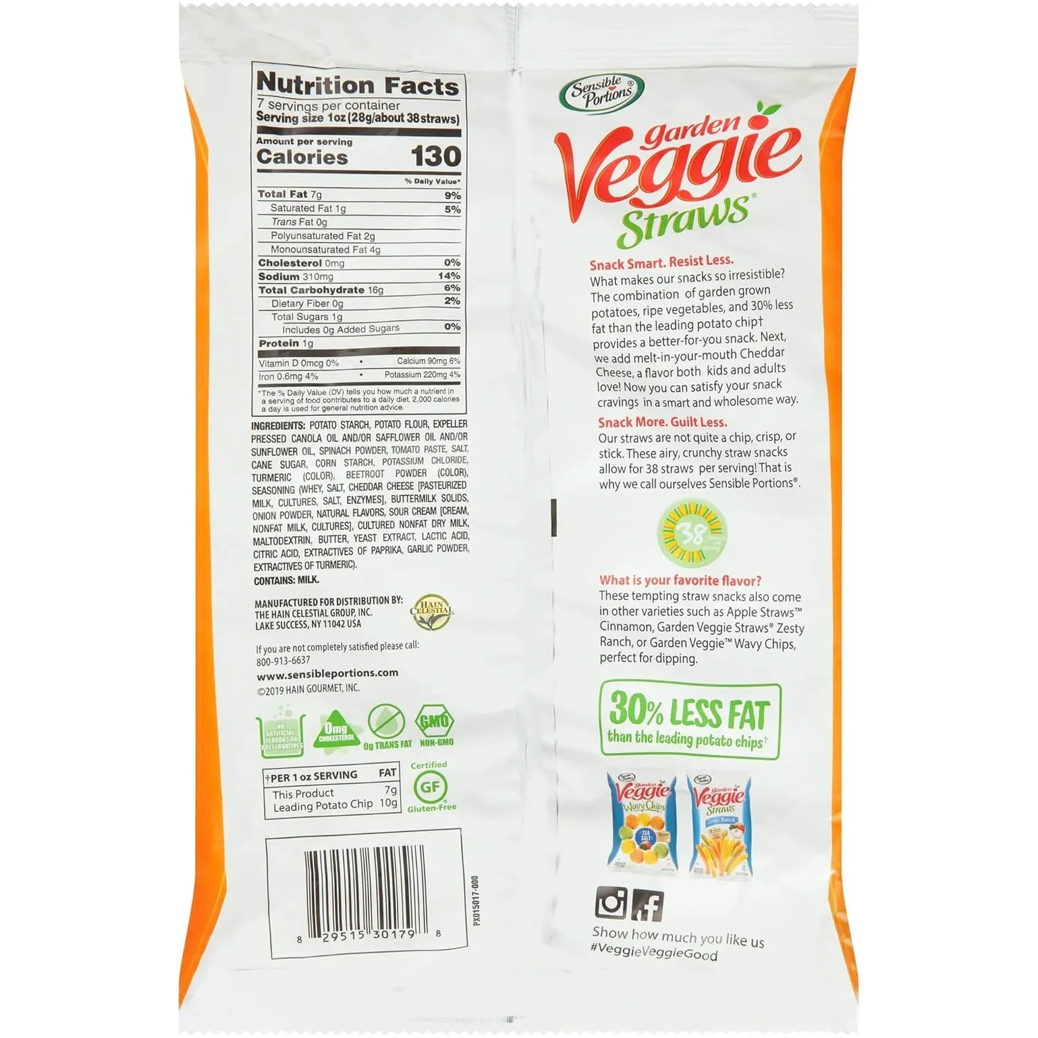 Sensible Portions Garden Veggie Snacks - Veggie Straws, Snack Size Variety Pack, Sea Salt, Ranch, Cheddar, Apple Cinnamon, 1 Oz (Pack of 24)