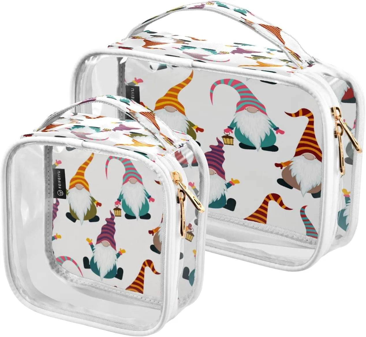 senya Clear Toiletry Bag,Travel Makeup Cosmetic Bag Carry on Airport Airline Compliant Bag Christmas Gnomes Seamless for Women Men