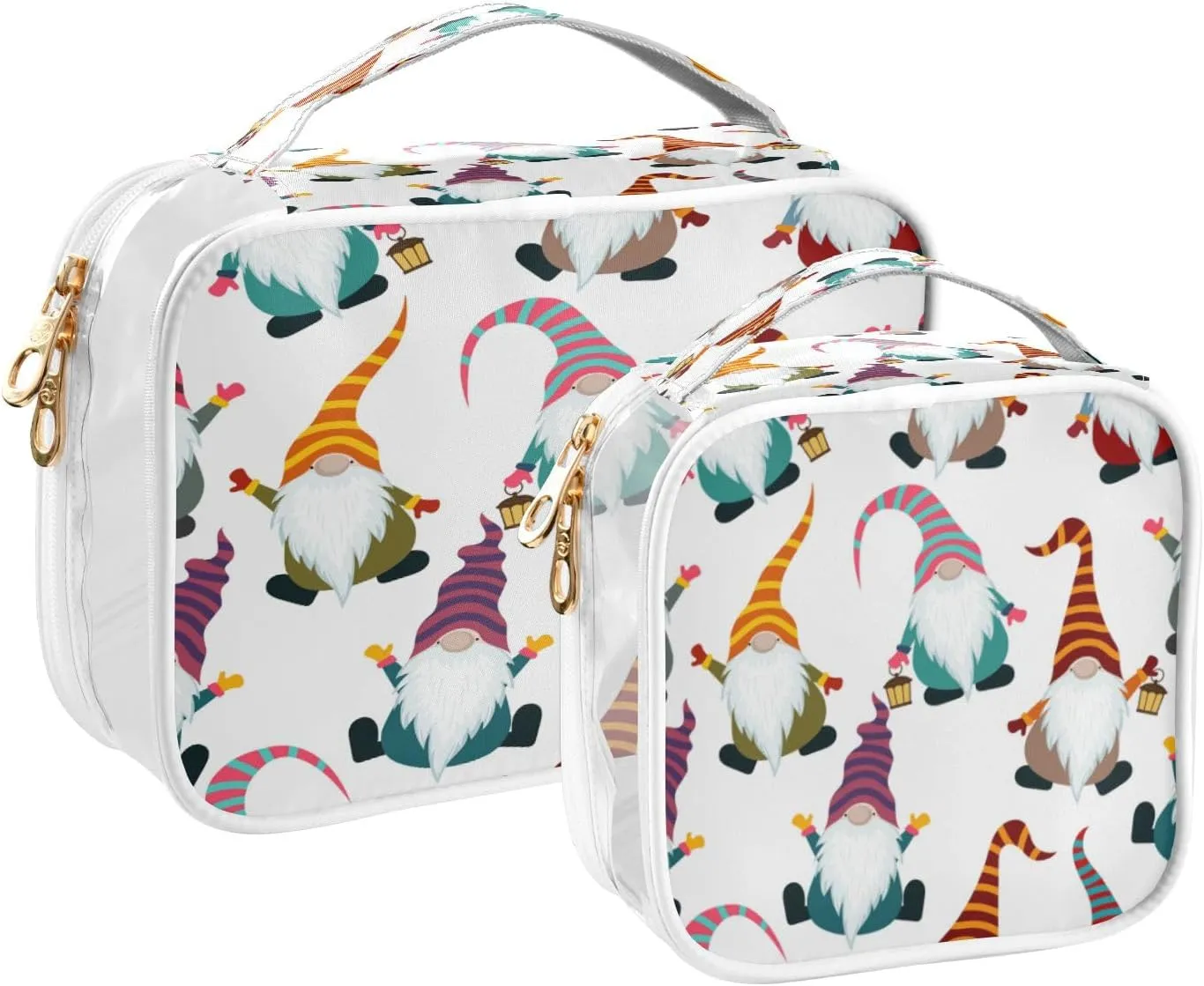 senya Clear Toiletry Bag,Travel Makeup Cosmetic Bag Carry on Airport Airline Compliant Bag Christmas Gnomes Seamless for Women Men