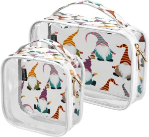 senya Clear Toiletry Bag,Travel Makeup Cosmetic Bag Carry on Airport Airline Compliant Bag Christmas Gnomes Seamless for Women Men